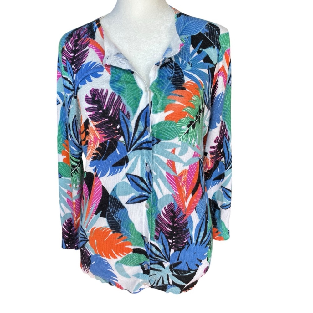 CABLE & GAUGE Women’s S Petite Bright Floral Palm 3/4 Sleeves